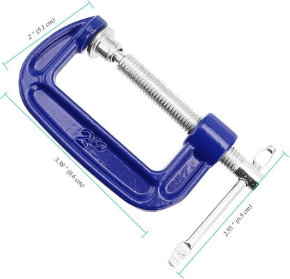 NINGWAAN 14 Pack 2 Inch C Clamp, Cast Iron C Clamps with Sliding T-Bar, Mini G Clamps for Woodworking, Welding and Building, 2 Inch Jaw Opening, 1-316 Inch Throat Depth, Blue