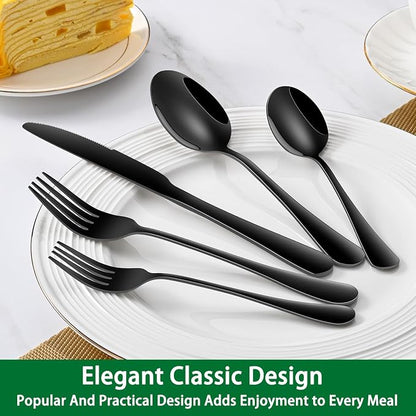 Black Dinner Forks Set, 8-Piece 8 Inches Food-Grade Stainless Steel Silverware Forks,Dishwasher Safe Cutlery Fork, Metal Black Table Fork For Home,Party or Events