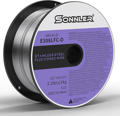 E308LFC-O .035-Diameter Stainless Flux Core Welding Wire, 0.9mm SONNLER 2-pound Stainless Steel Welding Wire, Low Splatter Stainless Steel MIG Wire Compatible With All MIG Welder