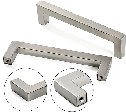Cabinet Pulls Brushed Nickel Cabinet Handles Square Drawer Pulls, 5 Pack 5 Inch Stainless Steel Kitchen Door Cupboard Cabinet Handles, Cabinet Hardware Drawer Handles, 128mm Hole Centers