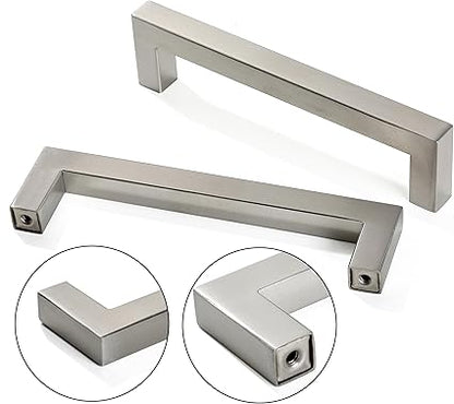 Cabinet Pulls Brushed Nickel Cabinet Handles Square Drawer Pulls, 5 Pack 5 Inch Stainless Steel Kitchen Door Cupboard Cabinet Handles, Cabinet Hardware Drawer Handles, 128mm Hole Centers
