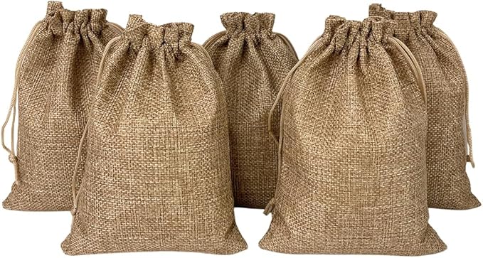 Yisowank 15PCS Burlap Drawstring Gift Bags,5x7 inch Pouch Bags Small Party Favor Gift Bags for Wedding Christmas Birthday Bridal Shower Anniversary Thanksgiving (5 x 7 inch, Log Color)