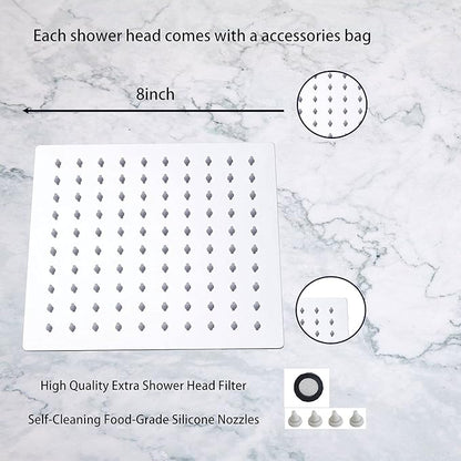 GGStudy Square 8 Inch Square Stainless Steel Shower Head - Rain Style Shower Head Chrome