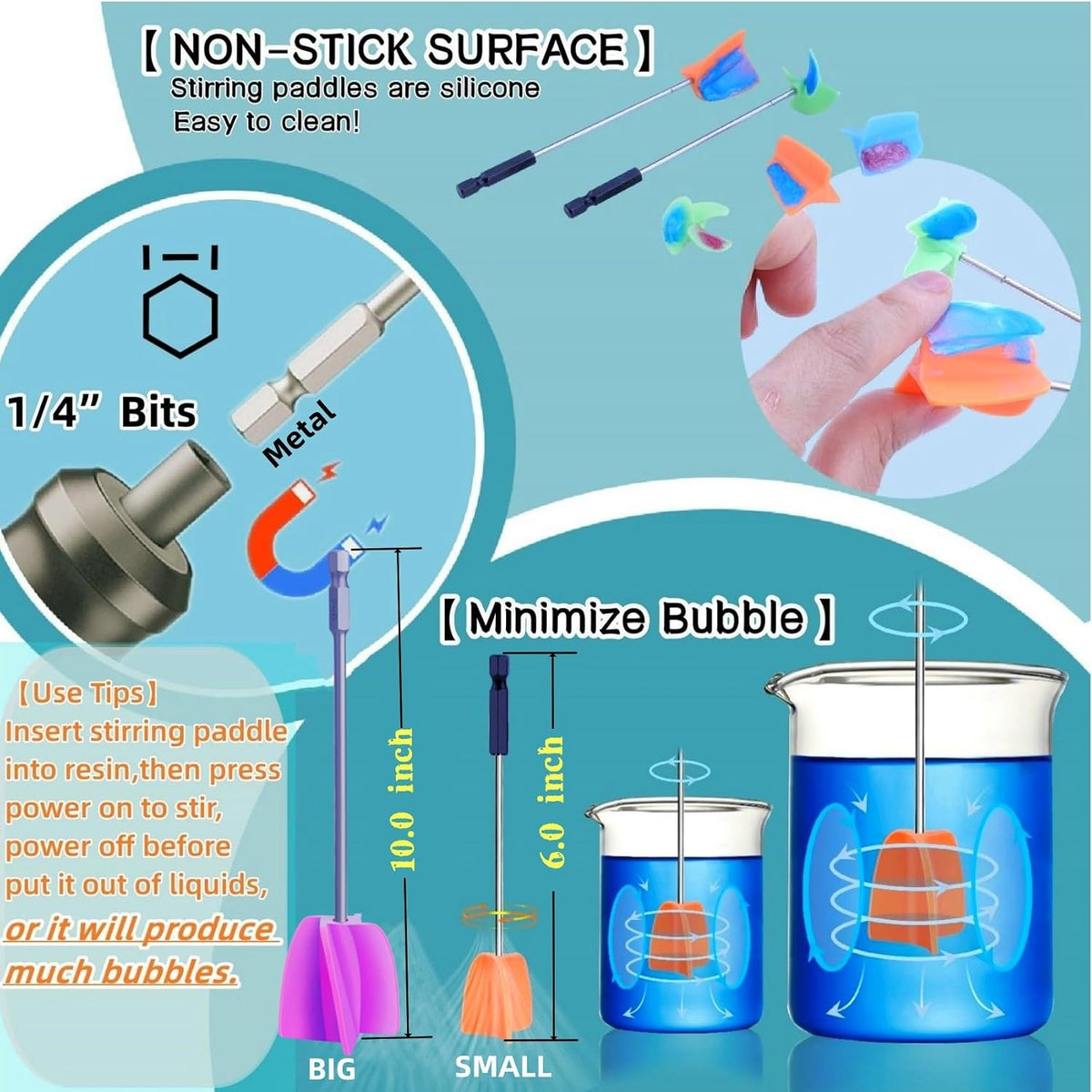 Electric Resin Mixer,Silicone Measurings Cups for Resin Epoxy Mixer for Minimizing Bubbles, Epoxy Resin Mixer, (2) Resin Stirrer for Resin, Silicone Mixing,DIY Crafts Tumbler (Only Includes 2 Mixers)