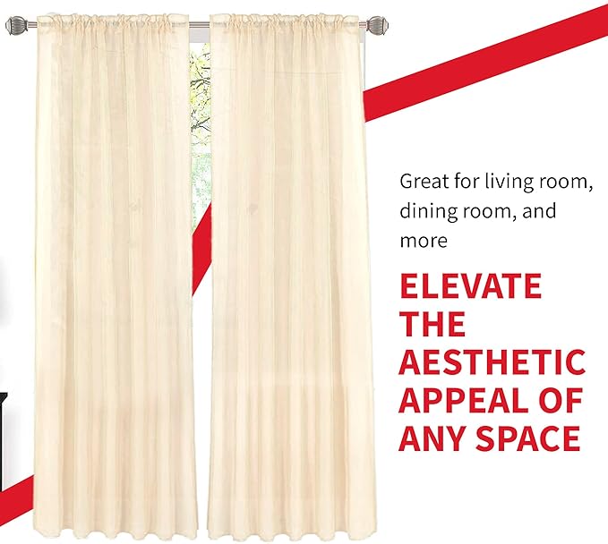 Sapphire Home Beige Sheer Curtains - 84 Inches Length, 2 Panels Set Sheer Drapes, Light Filtering Textured Window Curtain for Living Room, Bedroom, Kitchen, and Dining Room - 54"x84", BeigeCream