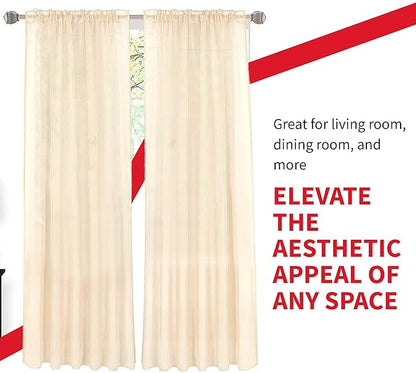 Sapphire Home Beige Sheer Curtains - 84 Inches Length, 2 Panels Set Sheer Drapes, Light Filtering Textured Window Curtain for Living Room, Bedroom, Kitchen, and Dining Room - 54"x84", BeigeCream