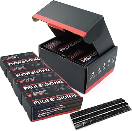 CKAuto 4 Boxes, 960 Pcs, 0.25oz, Black, Adhesive Stick on Wheel Weights, EasyPeel Tape Automobiles, Trucks, SUVs  Motorcycles, Low Profile, 60ozbox, U.S. OEM Quality, Valued Pack Perfect For Garages