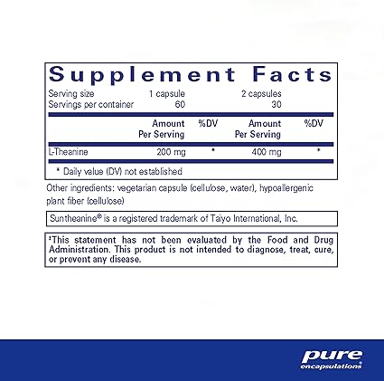 Pure Encapsulations L-Theanine - Amino Acid Supplement to Support Relaxation, Stress  Nervous System - 60 Capsules