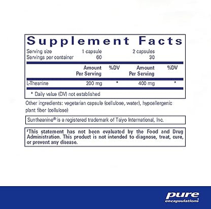Pure Encapsulations L-Theanine - Amino Acid Supplement to Support Relaxation, Stress  Nervous System - 60 Capsules