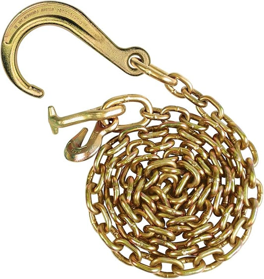 VULCAN Tow Chain with 15 Inch Forged J Hook and T Hook - Grade 70 Chain - 10 Foot - 4,700 Pound Safe Working Load
