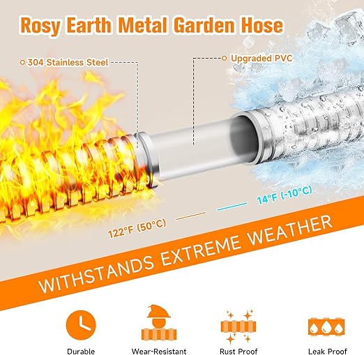 Metal Garden Hose 25 FT - 304 Stainless Steel Water Hose 25 FT - Expandable Short Flexible Garden Hose,no Kink Explosion, no Bite