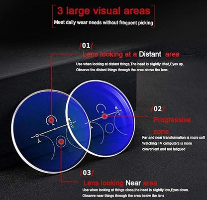 Multifocal Progressive Men's Rectangle Metal Anti UV Transition Photochromic Varifocal Reading Glass