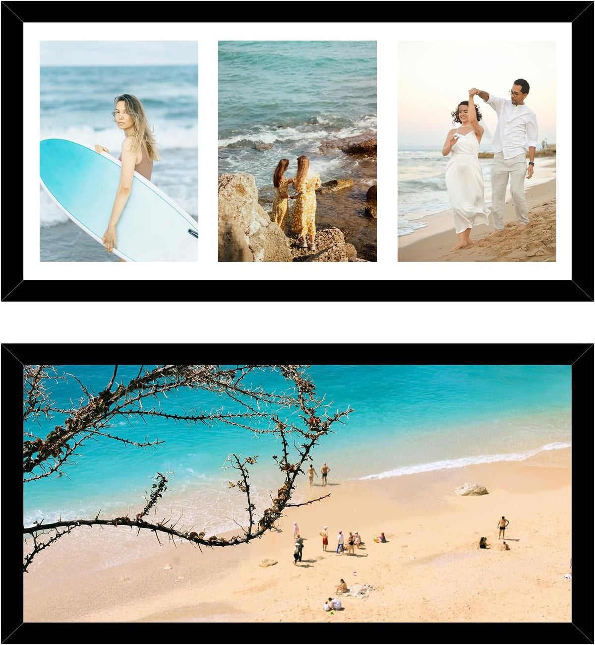 JCJMY 8x16 Picture Frame, 5x7 Collage Picture Frame, Display 3 Pcs 5x7 Photos or 8x16 Picture, 3 Opening 5x7 Collage Frame for Wall Hanging or Tabletop, Lightweight 5 x 7 Multi Photo Frame, Black