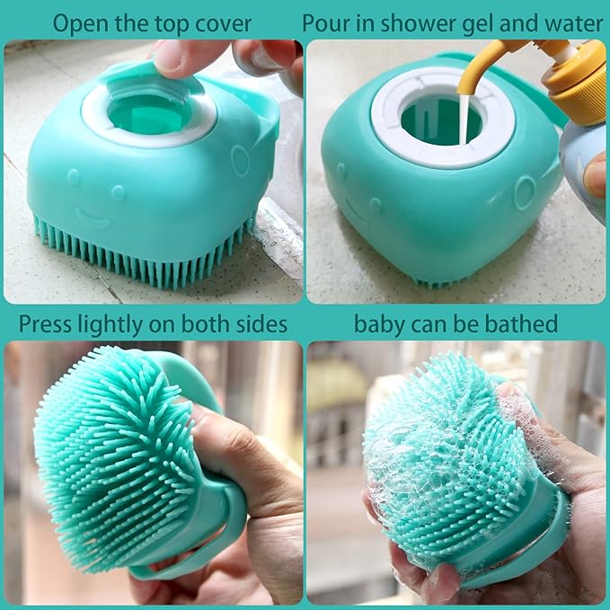 Dog Bath Brush, Pet Massage Brush Shampoo Dispenser, Soft Silicone Brush Rubber Bristle for Dogs and Cats Shower Grooming
