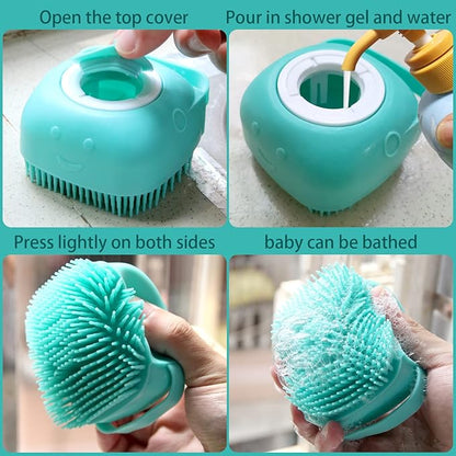 Dog Bath Brush, Pet Massage Brush Shampoo Dispenser, Soft Silicone Brush Rubber Bristle for Dogs and Cats Shower Grooming