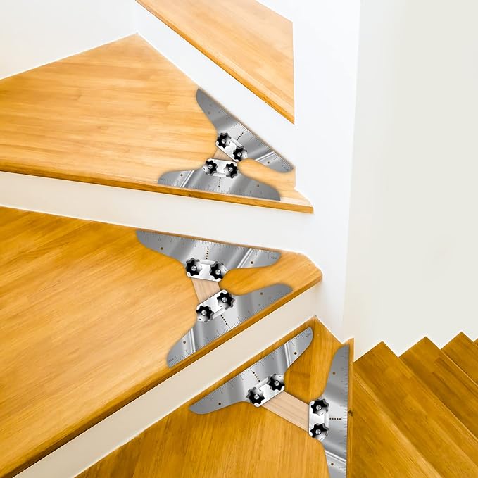 Stair Tread Template Tool, NAACOO Stair Measuring Tool, Tread Jig Set - with Level  Tape Measure  Carpenter Pencil, Suitable for Risers and Partitions.