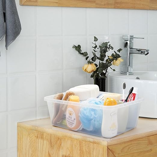 Morcte 4-Pack 14 L Basic Clear Plastic Storage Box with Clear Lid, Clear Storage Bin