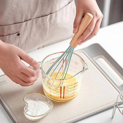 Cooking Wood Handle Egg Beater Whisk Manual Silicone Cream Mixer Stirring Milk Mixing Whisking Kitchen Utensil Baking Accessories Mixer