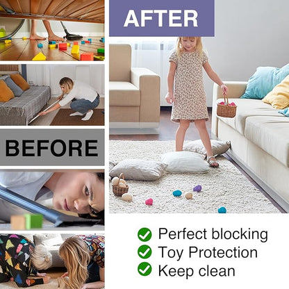 8 Pack Toy Blocker for Furniture, Clear Under Couch Blocker, Stop Things Going Under Sofa or Bed, 16" L x 1.6" H, Adjustable Gap Bumper for Furniture with Strong Tape