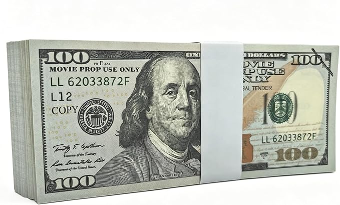 Glemall 100 Pcs 100-Value Play Money Bills for Kids, Educational Game Money for Classroom Rewards, Math Practice, Pretend Play and Board Game Accessories, Not Legal Tender (100, 100-Value Bills)