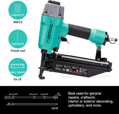 DOTOOL T64C Finish Nailer 16GA 1-inch to 2-1/2-inch Finish Nails Pneumatic Nail Gun with Tool-Free Depth Adjust (Gun Only)