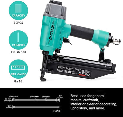 Finish Nailer 16GA 1-inch to 2-12-inch Finish Nails Pneumatic Nail Gun with Tool-Free Depth Adjust