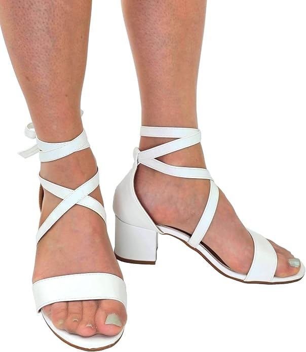 TruFox Women's Strappy Low Block Heels, Tie Up Open Toe Sandals | Lace-Up Heels, Wrap-Around Design, Cushioned Insole for All-Day Comfort - Great for Parties & Weddings