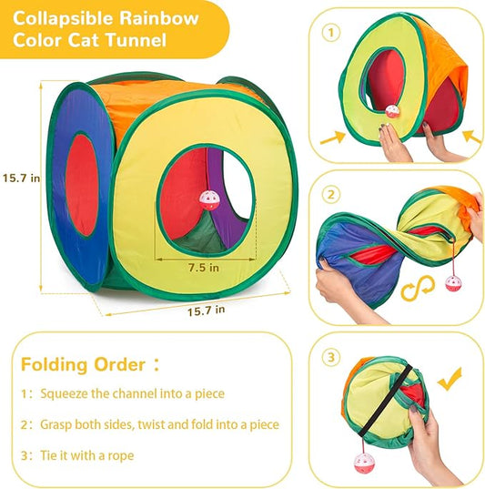 Retro Shaw 33 Pack Cat Toys, Interactive Indoor Cat Toys, Kitten with Folding Play Tunnel, Tent, Feather Wand, Teaser, Bell, Ball Springs