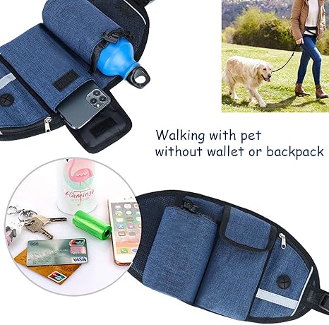 Waist Leash for Dog Walking - Hands Free Dog Leash with Multi Pouches, Wide Back Support Belt Bungee Dog Leash, Dog Waist Belt Leash for Walking, Running, Hiking, Training Leash (Black NO Leash)