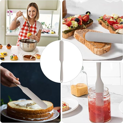 Silicone Jar Spatula,Non-Stick Heat Resistant Kitchen Thin Spatula,Sourdough Stirring Stick,Jam Spreader for Peanut Butter,Cake Cream Butter Spatulas for Scraping Icing Bread Cream (Grey)