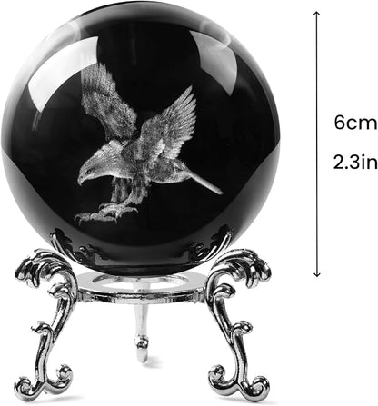 3D Eagle Crystal Ball with Stand Laser Etched Glass Eagle Statue Glass Spheres Decorative Balls(60mm)