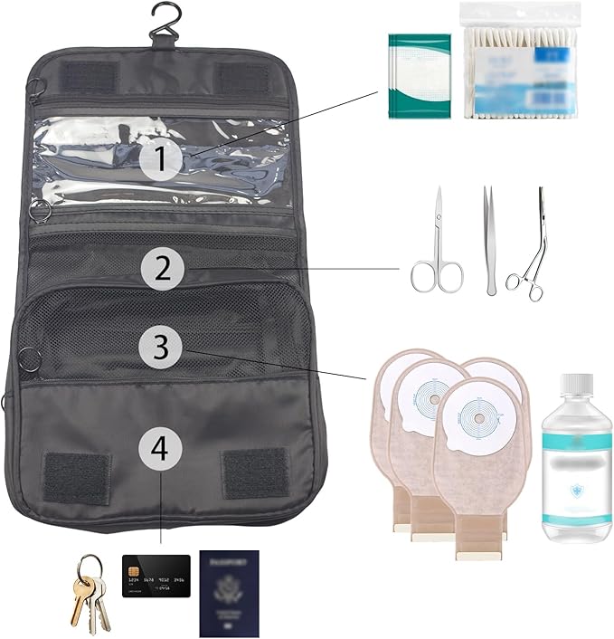 Exquisite Travel Bag for Ostomy and Colostomy Supplies - The Ultimate Choice for Post - Surgery Individuals, Featuring Hanging Setup and Stylish Covers Tailored for Women (Black)