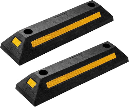 ZONETECH Heavy Duty Rubber Parking Guide - 2 Pcs Premium Quality Durable Car Garage Wheel Stopper Professional Grade Park with Reflective Yellow Tape Curb