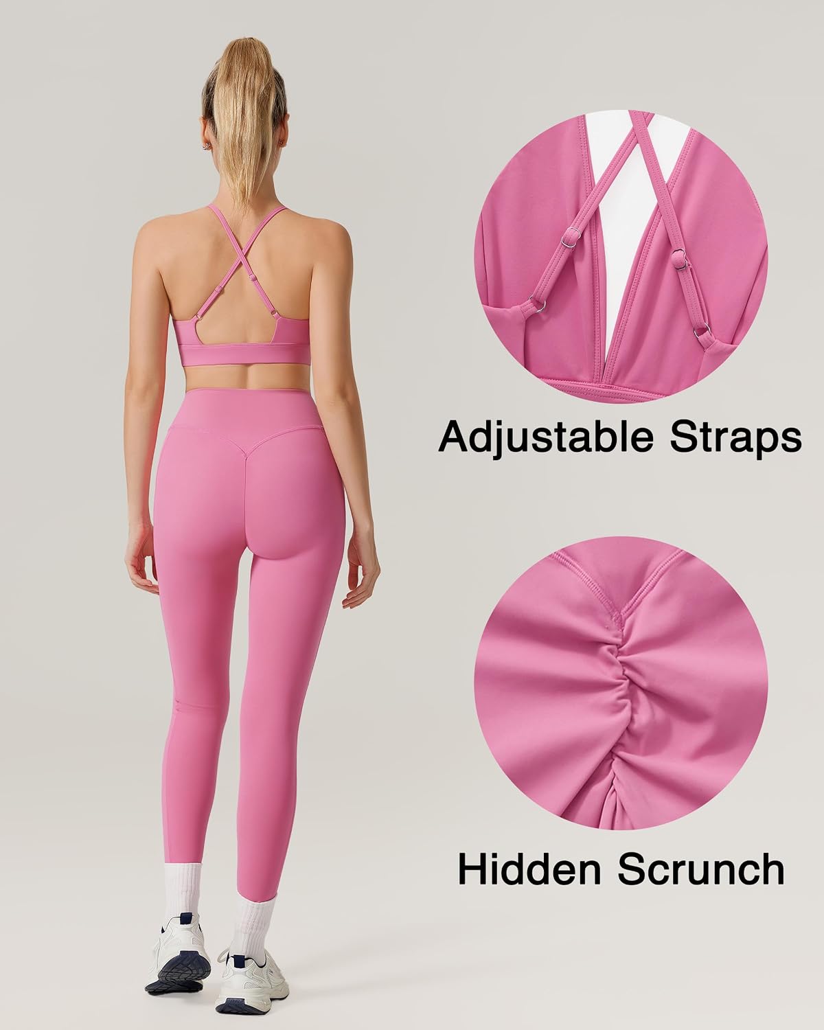 RXRXCOCO 2 Piece Workout Sets for Women Strappy Sports Bra Booty Leggings with Pockets Yoga Gym Outfits.