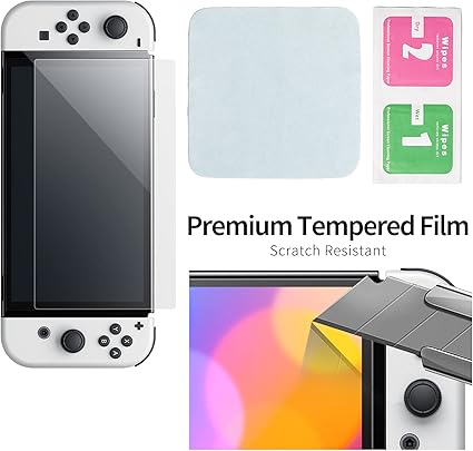 Benazcap Case Compatible with Nintendo Switch OLED Model 2021, 14 in 1, Accessories Kit with Carry Case, Clear Cover, Screen Protector, Silicone Skin for Joy-Con and Thumb Grip Caps, USB CableMore