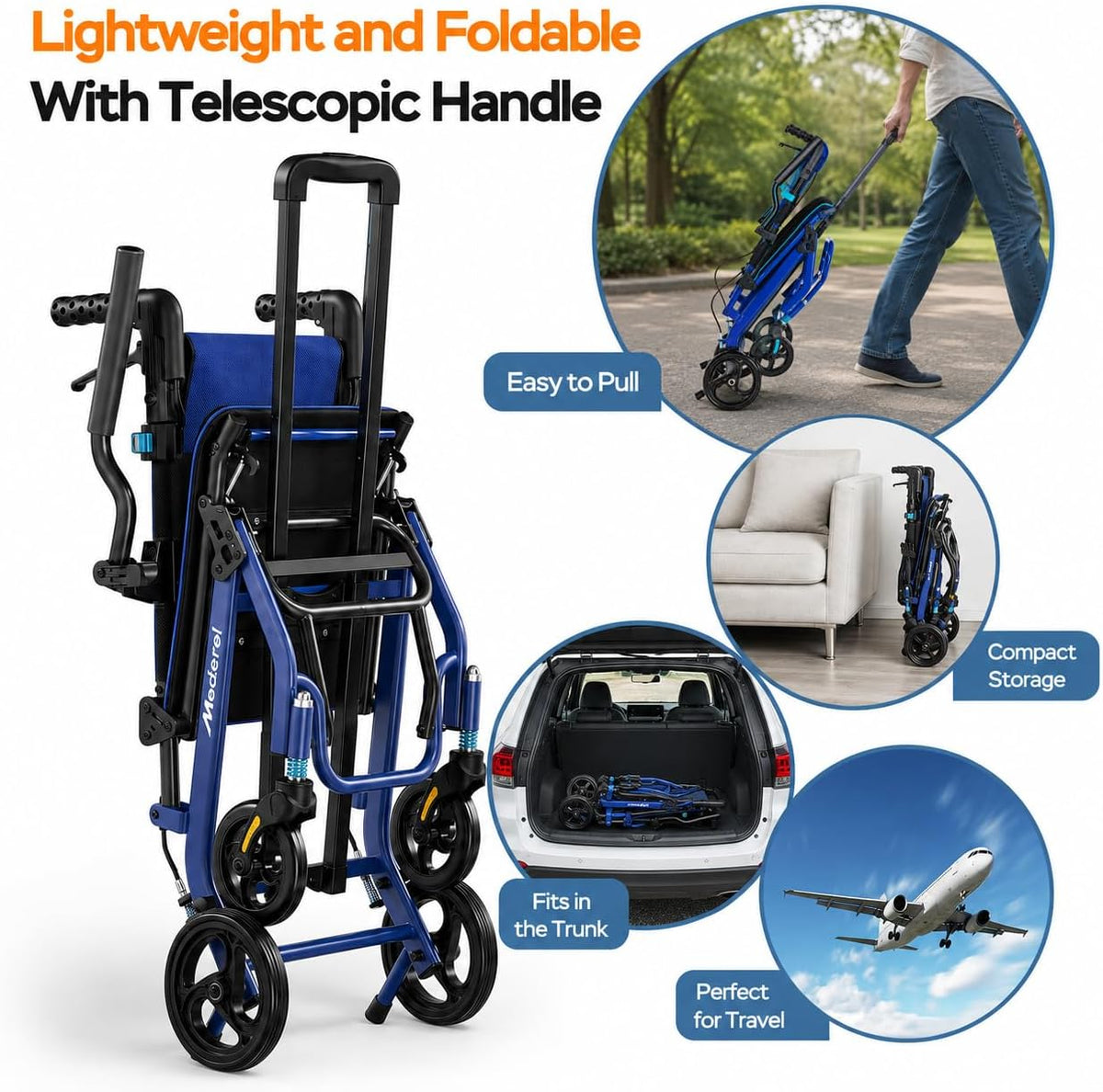 Medorol Lightweight Foldable Transport Wheelchair