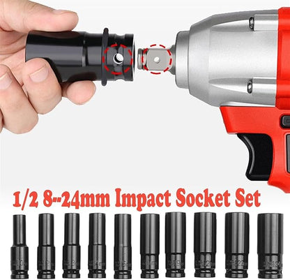 125PC 12 Impact Socket Set Head 8-24mm Deep Long Socket Pneumatic Wrench Mechanical Workshop Tools Garage for Car Drive Repair Socket Socket(M1 12PCS)