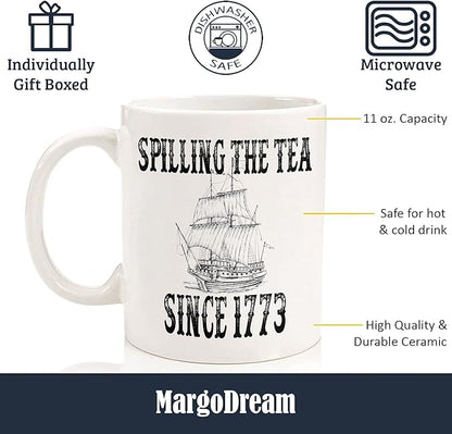 History Teacher Gift Spilling the Tea Since 1773 Coffee Cup, Appreciation Funny History Major Mug, Mugs For History Teacher Men For Woman Birthday Christmas Teacher's Day Gifts White Coffee Mug 11 Oz