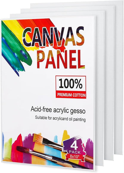 4 Pack 8x10 Inch Canvas Boards for Painting, Blank Canvases for Painting,Triple Primed for Oil  Acrylic Paints, 100 Cotton Canvas Panels, 3mm Thickness