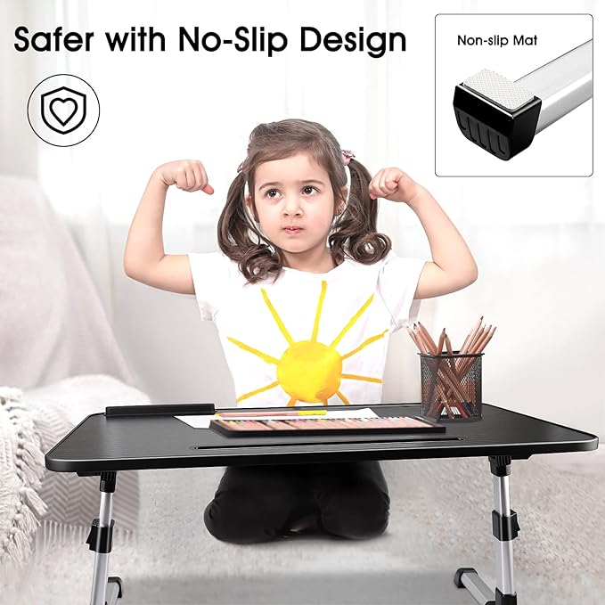 Adjustable Laptop Lap Desk with Fan and Drawer, Stand for Bed, Couch, Floor (20.9" x 11.8", Black) - Fits Laptops up to 15.6"