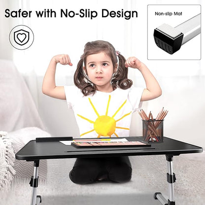 Adjustable Laptop Lap Desk with Fan and Drawer, Stand for Bed, Couch, Floor (20.9" x 11.8", Black) - Fits Laptops up to 15.6"