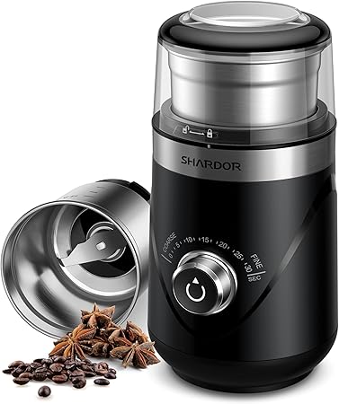 SHARDOR Upgraded Adjustable Coffee Grinder Electric, HerbSpice, Espresso Grinder with 1 Removable Stainless Steel Bowl, Black, 2.0
