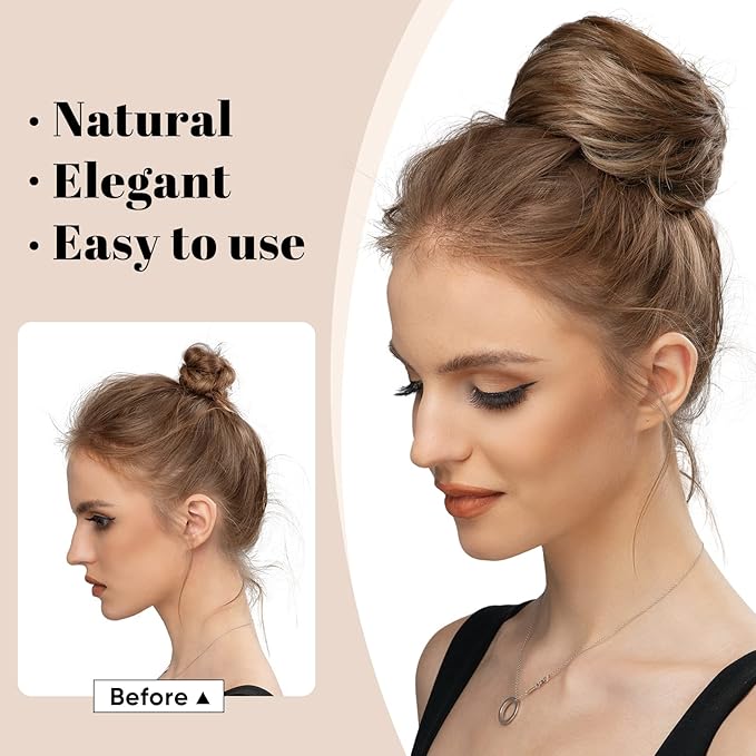 SARLA Fake Ballet Extension Bun Natural Blonde Synthetic Drawstring Hair Bun Hair Pieces for Women Girls Lady Updo Donut Chignon