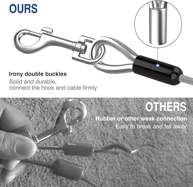 Pawaboo Dog Tie Out Cable, 25ft Dog Runner Cable Dog Leads for Small to Large Dogs Up to 125 Pounds, Heavy Duty Dog Leash Run Tether with 360A Swivel Hook and Shock Spring (125lbs, 25ft, Silver)