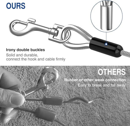 Pawaboo Dog Tie Out Cable, 25ft Dog Runner Cable Dog Leads for Small to Large Dogs Up to 125 Pounds, Heavy Duty Dog Leash Run Tether with 360A Swivel Hook and Shock Spring (125lbs, 25ft, Silver)