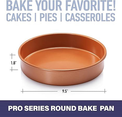 Gotham Steel Round Baking Pan Nonstick Bakeware, Round Cake Pan,  Large 9.5 x 9.5 x 2 Size, Even Heat  Non-Warp Technology, Ultra Nonstick Ceramic Coating, Dishwasher Safe, Brownish