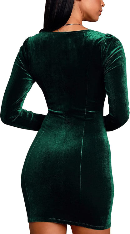 Large Size cailami Women's Sexy Bodycon Long Sleeve Velvet Elegant Mini Homecoming Party Dresses