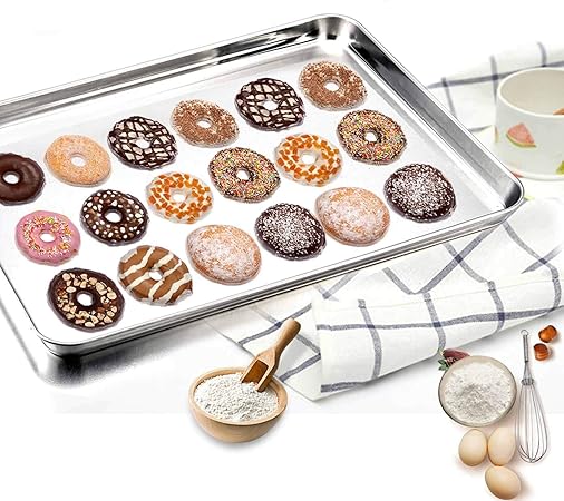 TeamFar Baking Sheet Set of 4, Stainless Steel Baking Pan Tray Cookie Sheet, Non Toxic  Healthy, Rust Free  Easy Clean - Dishwasher Safe