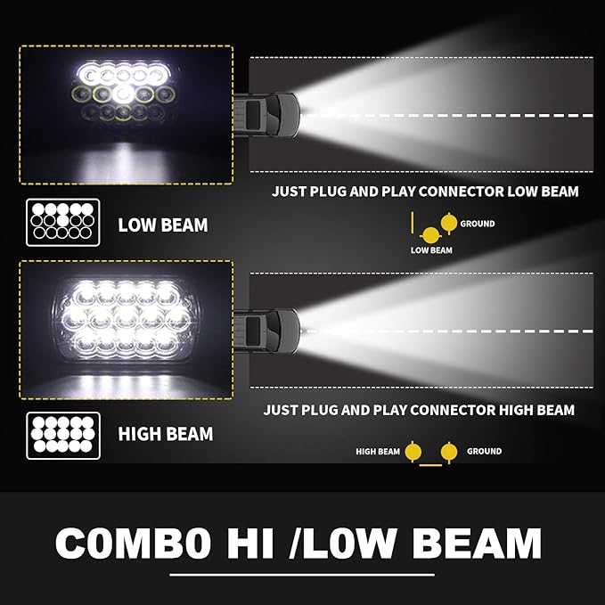 7x6 INCH 45W Sealed Beam Rectangular LED Headlights 5X7 H4 Plug H6052 H6053 H6054 For Freightliner 50 60 70 80 International Peterbilt 365 367 Mack Wrangler JK YJ CJ TJ MJ XJ Cherokee