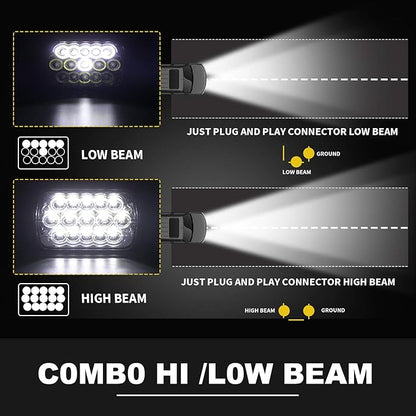 7x6 INCH 45W Sealed Beam Rectangular LED Headlights 5X7 H4 Plug H6052 H6053 H6054 For Freightliner 50 60 70 80 International Peterbilt 365 367 Mack Wrangler JK YJ CJ TJ MJ XJ Cherokee